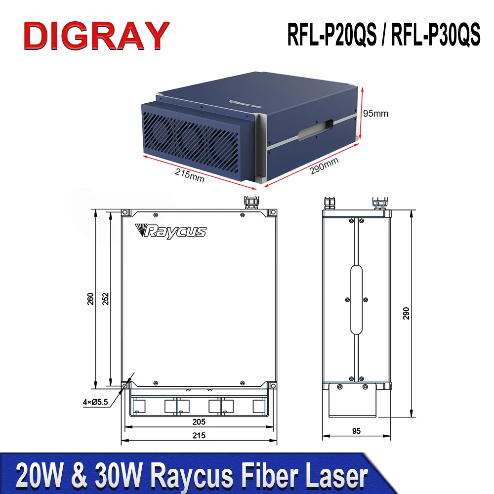 DIGRAY RFL-P20QS/30QS Raycus 20W 30W Q-switched Pulse Fiber Laser Source 1064nm Module For Metal Marking and Engraving Machine