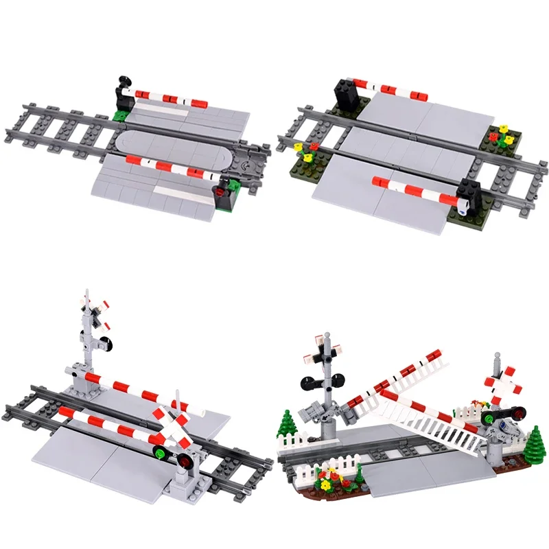 MOC Kreative Experten-Ideen Stadt-Eisenbahn Gleiskreuzung Eisenbahn-Express Bausteine DIY Spielzeug für Kinder Geschenke