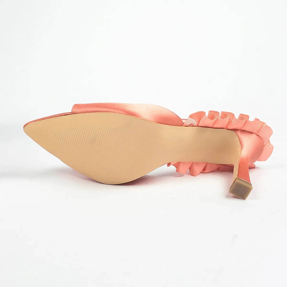 Sandalias de tacón con correa y volantes de color coral más vendidas: diapositivas de plataforma con punta en pico para mujer, zapatos de boda de playa de verano (rosa coral)