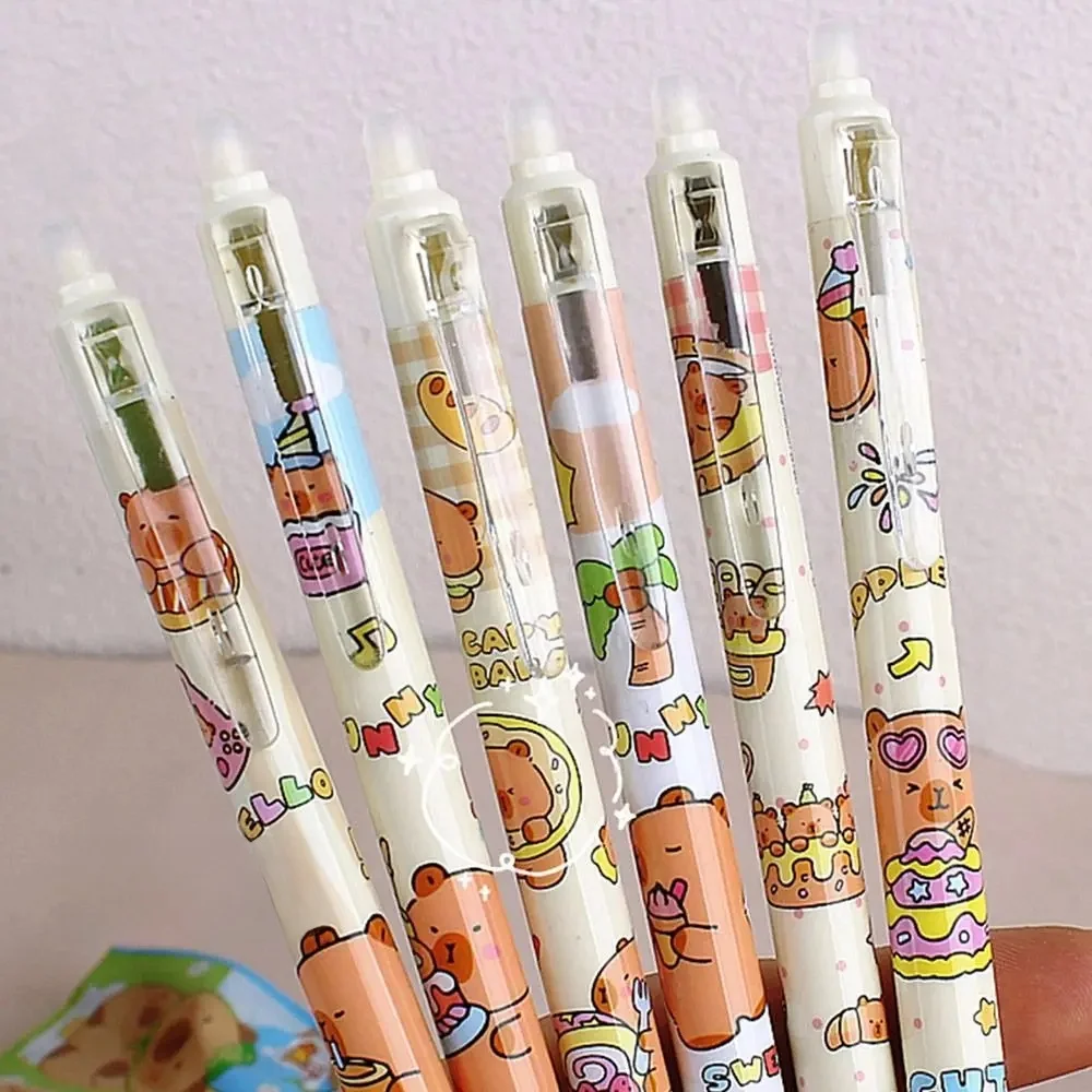 Nouveau 6 pièces/lot stylo Gel Capybara Durable 0.5mm séchage rapide dessin animé presse effaçable stylo noir stylo école bureau écriture papeterie