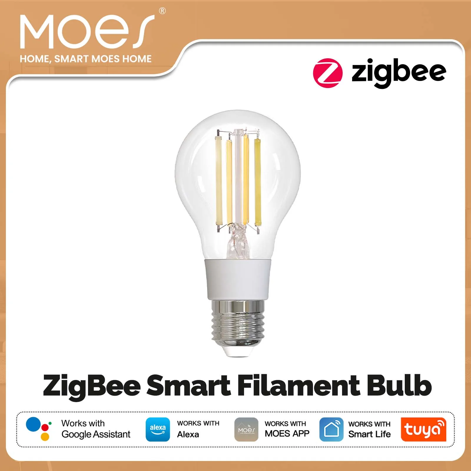 MOES E27 7W ZigBee Tuya Smart LED-Glühbirne 806Lm Einstellbares Weiß Dimmbar Vintage-Stil Kompatibel mit Alexa Google Home App