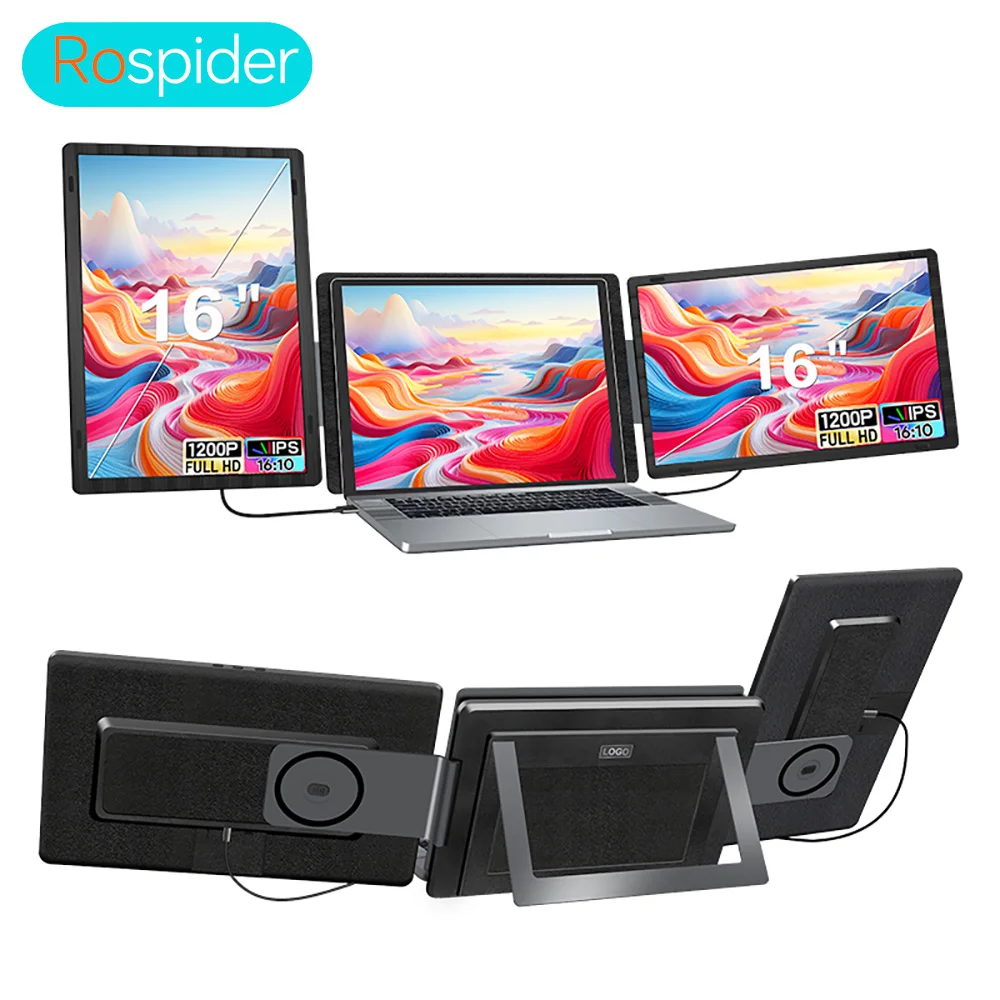 

Rospider 16 Inch Portable Dual Screen Laptop Monitor Extender 1080P IPS Rotatable Triple Display FHD for Laptop MacBook Windows