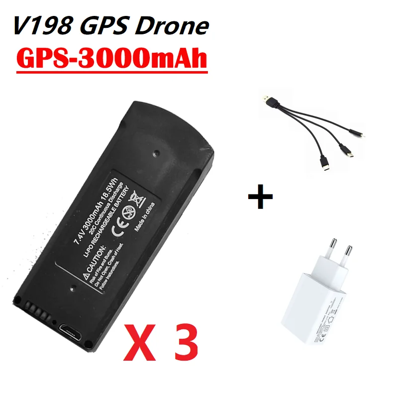 V198 PRO MAX Brushless GPS Obstacle Avoidance Remote Control Drone Quadcopter Accessories 7.4V 3000mAh Battery USB 5To1 Cable