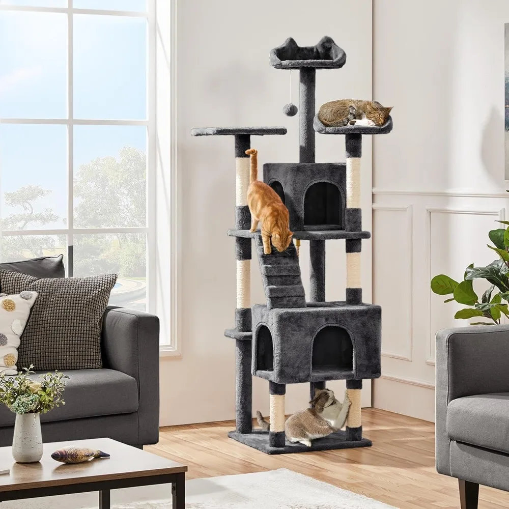 72in Cat Tree for Indoor Cats, Multi-Level Cat Tower Cat Condo with Scratching Posts, 3 Perches, Cat Furniture Activity Center