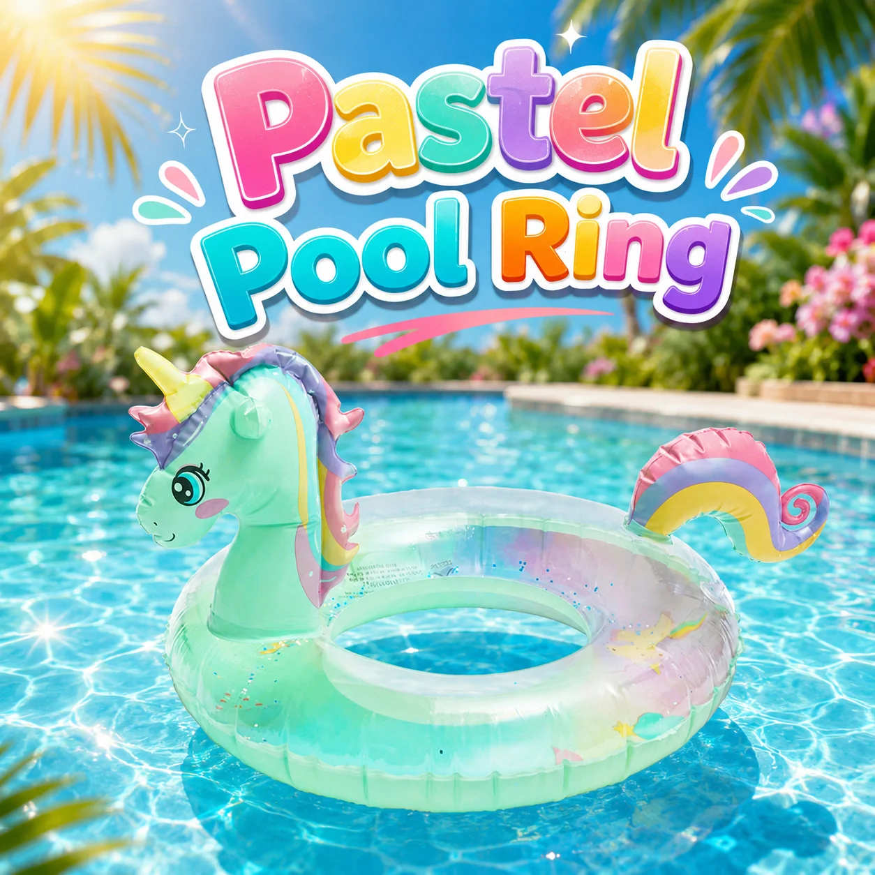 1PC Adult Unicorn Pool Floats, Inflatable Swimming Ring, Transparent Glitter Swim Tube for Beach Pool Party