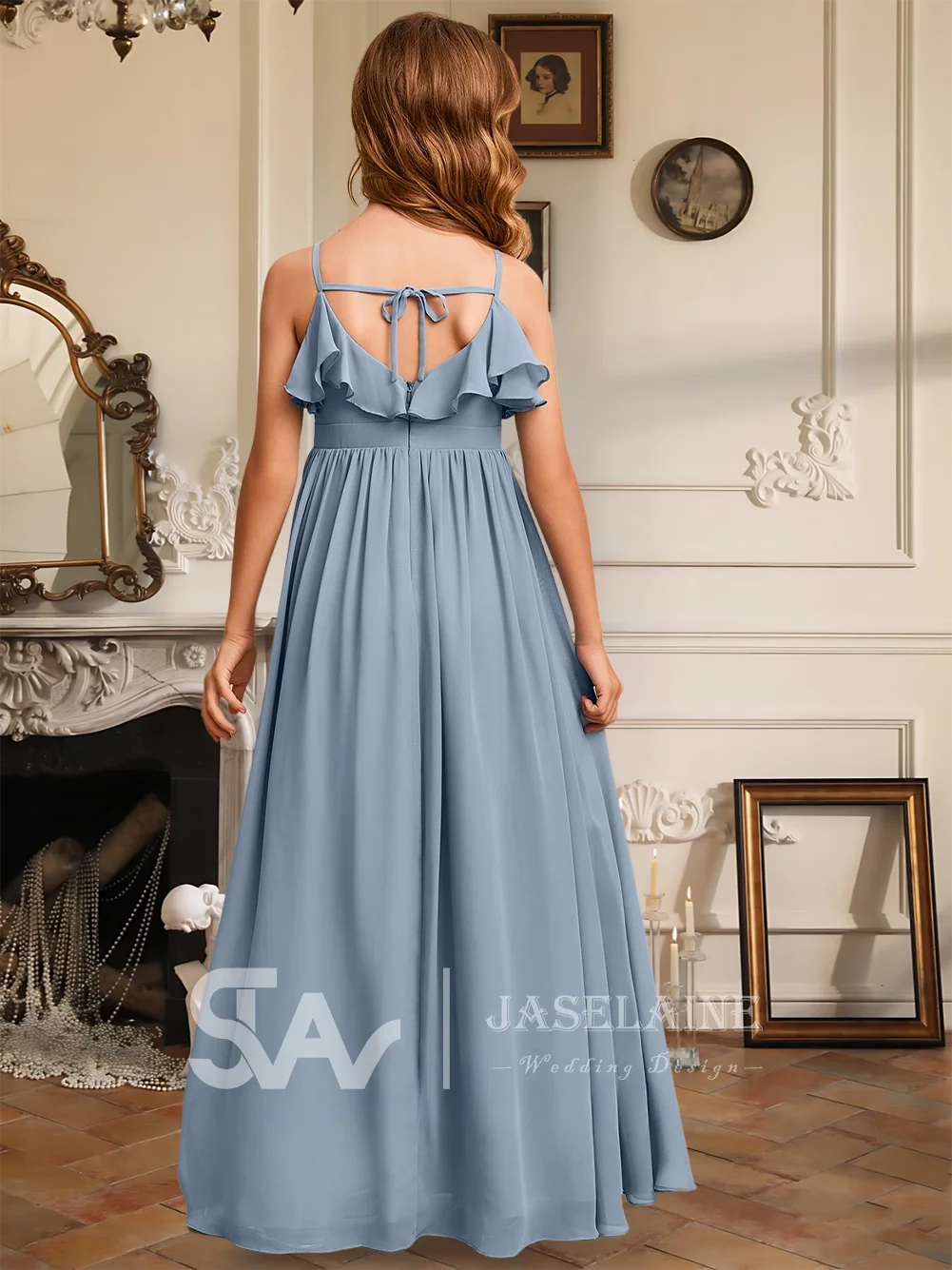 A Elegant A-Line V-Neck Floor-Length Chiffon Junior Bridesmaid Dress Flower Girl Dress Girls Party Wedding Formal Occasion