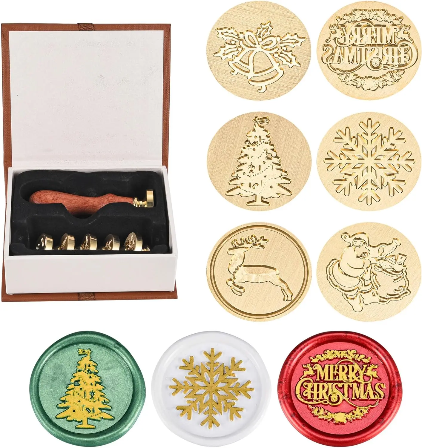 

Christmas Wax Seal Stamp Set, 6 Pieces Sealing Wax Stamps Copper Seal Hilt Vintage Retro Classical Initial Sealing Wax Stamp Kit