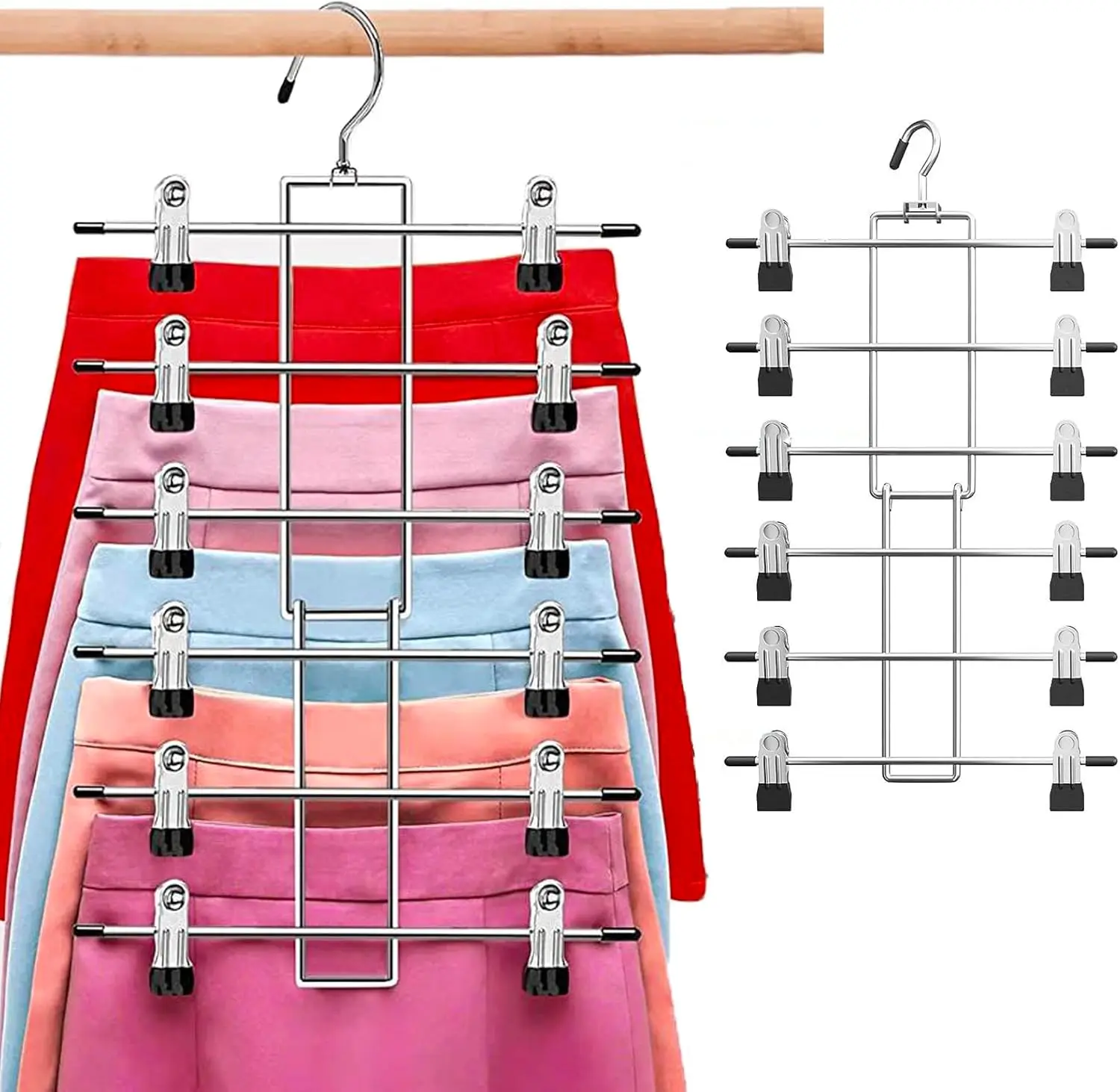 Kledinghangers, broekhangers, rokhangers, ruimtebesparend, meerdere hangers voor broeken, van metaal.
