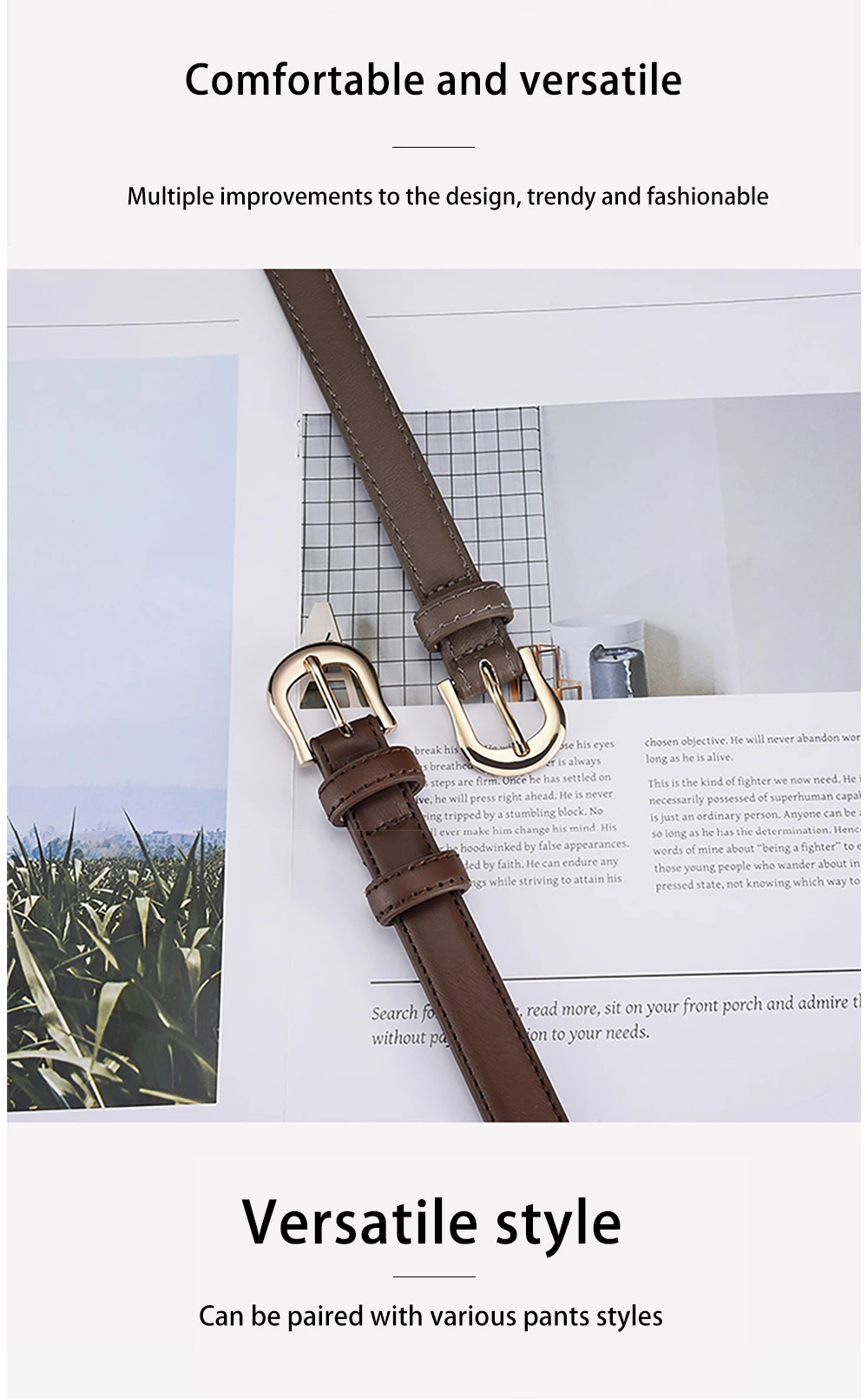 Gürtel Sommer Brauner Gürtel mit feinen passenden Westernhosen Einfacher vielseitiger Gürtel Neue Modedekoration Designer Hüftgurtgürtel – Detail 3