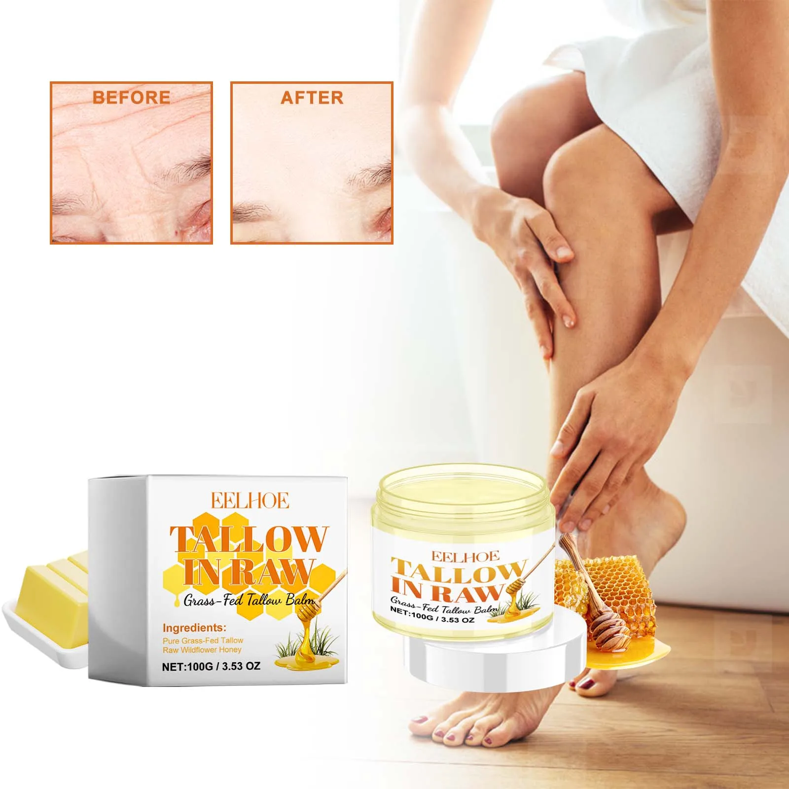 

Eelhoe Tallow Honey Hydrating Body Moisturizer Anti-Dryness Whitening Body Skin Repair Dullness Smooth Skin Body Nourish Cream