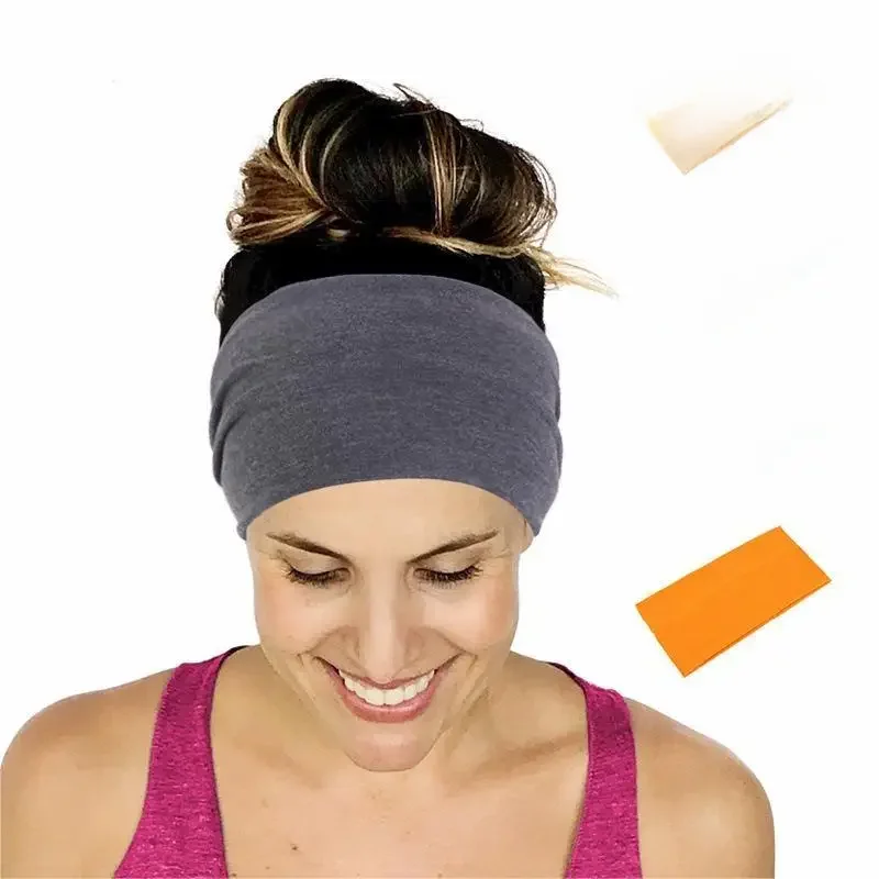 AliExpress Unisex Solid Color Widened Elastic Yoga Exercise Headband Running cycling outdoor sports sweatband