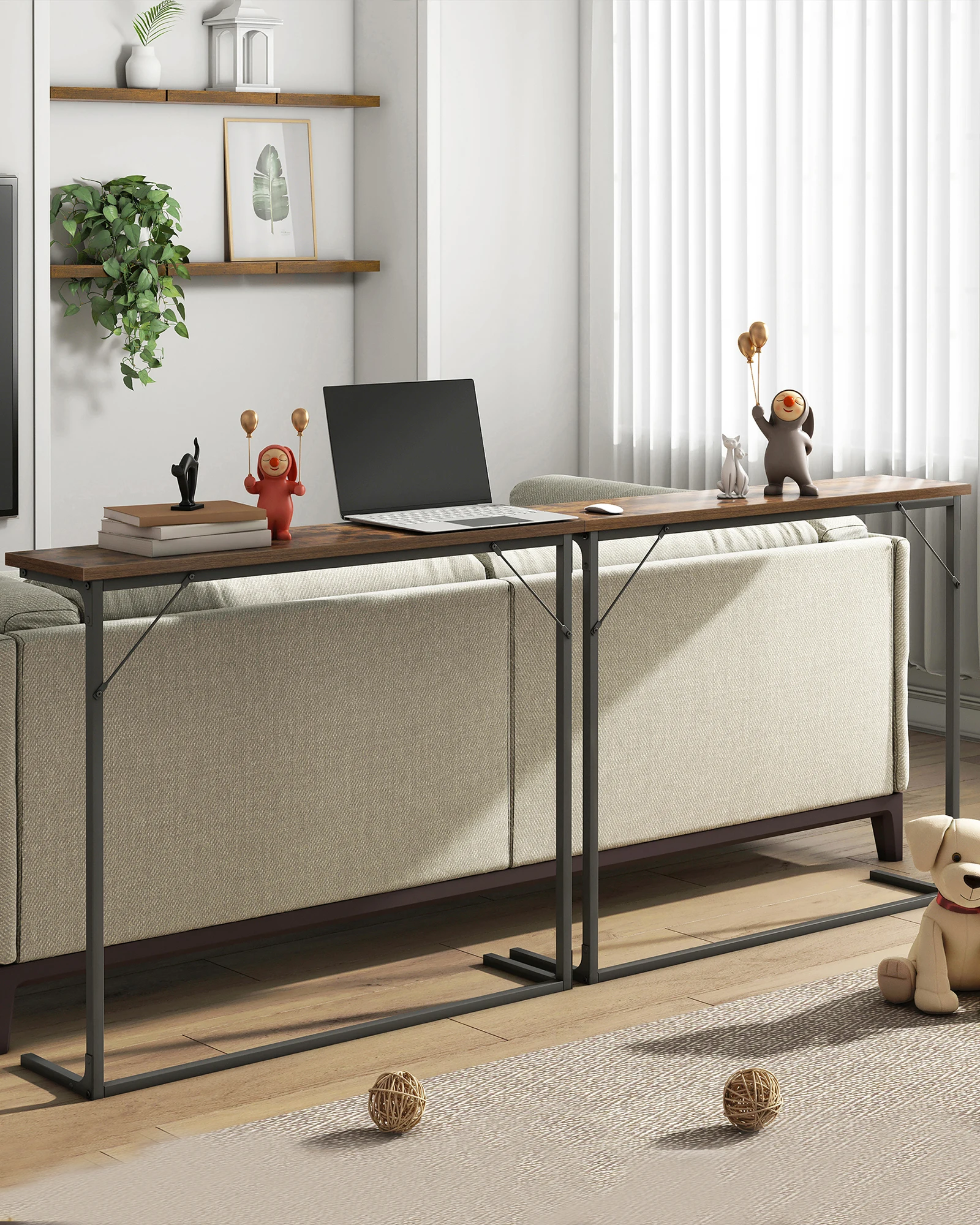 Mesa Consola Estrecha de Estilo Industrial para Entrada, Fácil de Montar, para Sala de Estar, 100 x 24 x 80 cm, Marrón Rústico y Negro