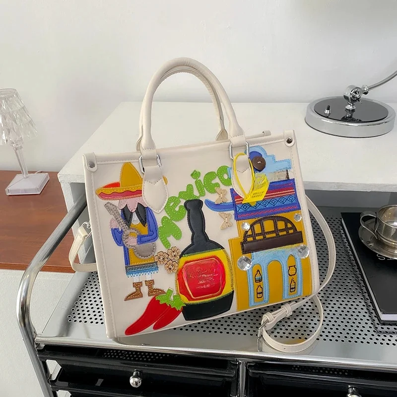 2022 nowa torby z bawełny dla kobiet Graffiti wysokiej jakości torebka na ramię modne torebki torba Crossbody designerska torba — zdjęcie 2
