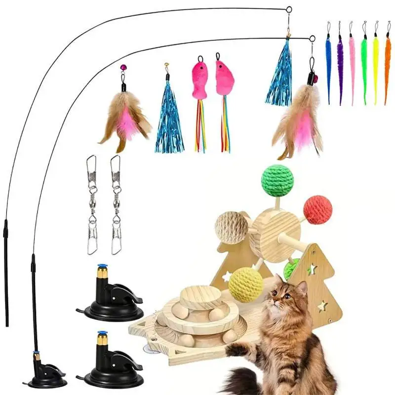 16-teiliges Katzenspielzeug-Set, interaktiver Federstab für Kätzchen, Angelrute, Fliegenfisch-Raupen-Schmetterlings-Teaser-Stab mit Ersatzköpfen für Hauskatzen, Langeweile-Buster, Haustierbedarf,