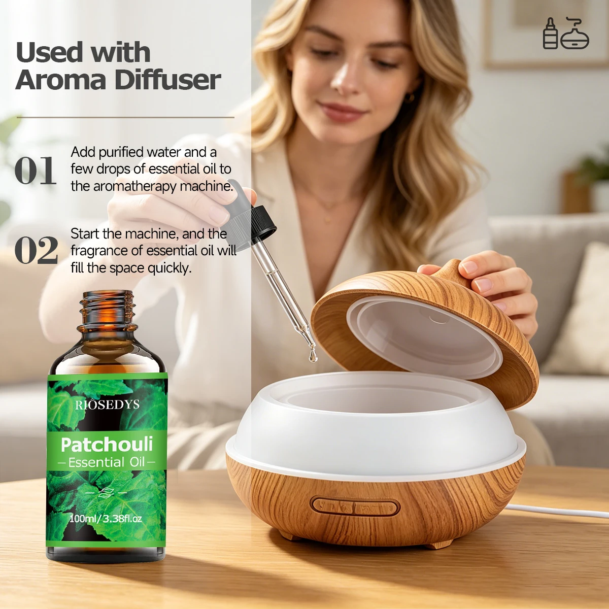 Patchouli-Ätherisches Öl, warmes, holziges Duftöl für Diffusoren, Aromatherapie und DIY-Duftbasteleien, reiches und intensives Aroma – Detail 5