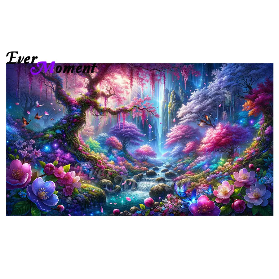 

Алмазная мозаика DIY: Пейзаж с цветами и деревьями, картина из страз, полная квадратная/круглая выкладка, лесной пейзаж, алмазная мозаика, детское хобби ASF3124