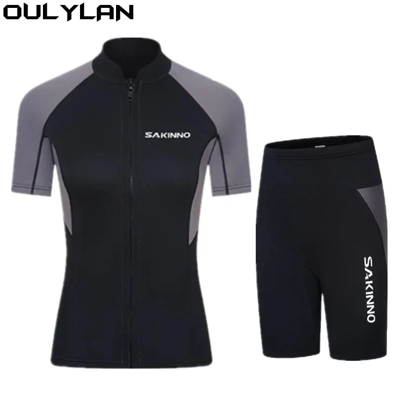 Oulylan 2MM Short Sleeve Wetsuit Couple Separation Snorkeling Suit Sun Protective for Scuba Diving Snorkeling Surfing Swimming