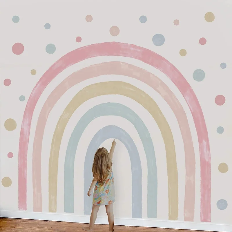 Boho-Autocollants muraux en tissu arc-en-ciel, auto-adhésifs sans couture, imperméables, interconnexion, décoration de salon, chambre d'enfant
