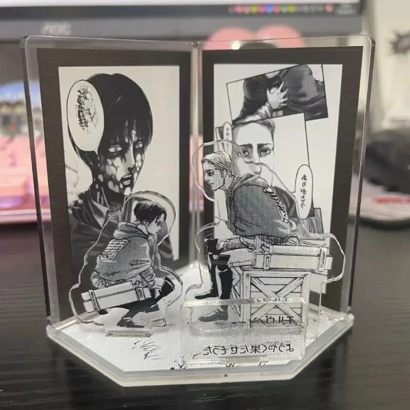 Erwin Levi Attack on Titan Anime Figure Display, Noir, Blanc, Collection de produits en acrylique, Décoration de bureau, Ornement