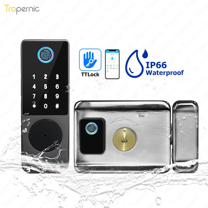 

Waterproof Smart Lock For Gate Outdoor Keyless Electric Rim Wifi Double-Sided Fingerprint Reader Lock With Tuya Ttlock Life App