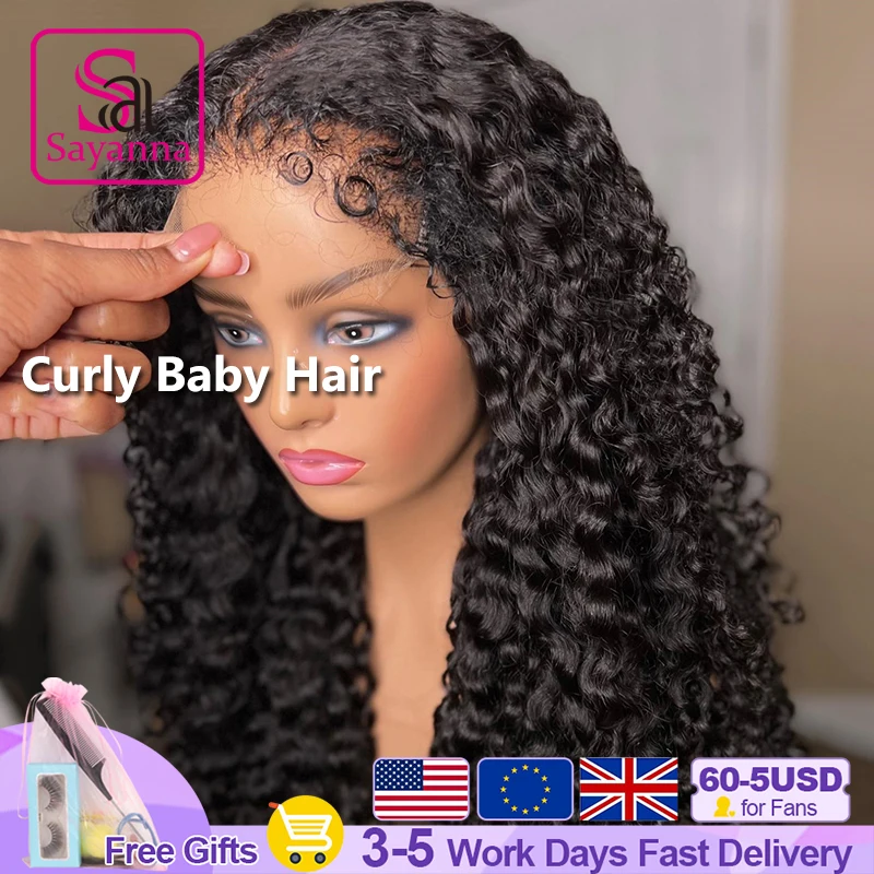 

Curly Baby Hair Pre Plucked 13x6 HD Lace Front Human Hair Wigs For Black Women Deep Curly 250% 13x4 HD Lace Frontal Wigs Virgin