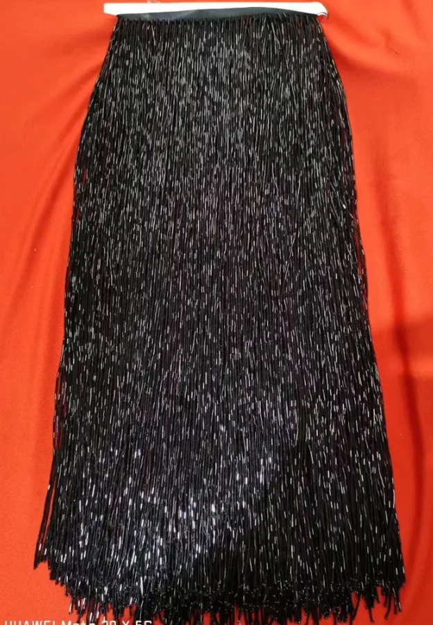 

30cm Black Fuchsia Bugle Bead Fringe Trim For Haute Couture Dance Costume Party Decors