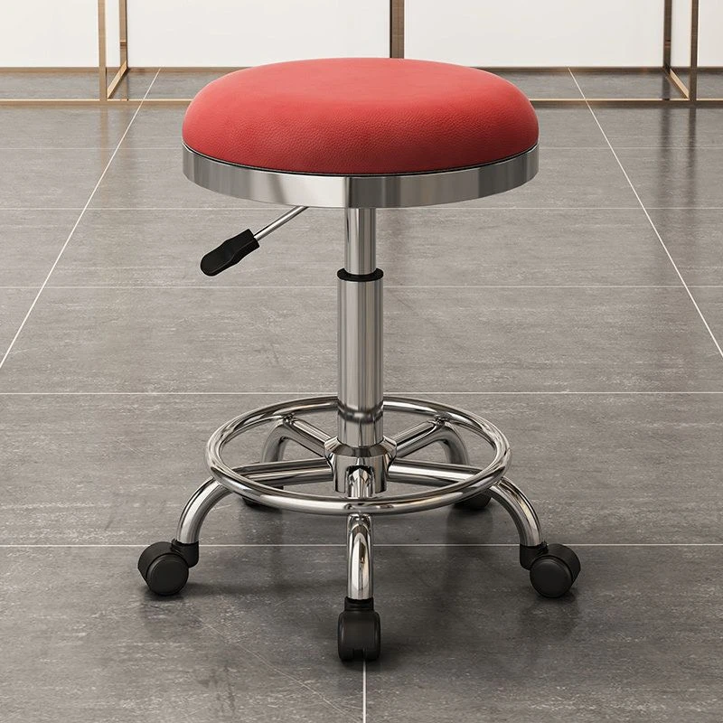 Height-adjustable round stool with swivel casters, barber's stool, makeup stool, hair salon/nail salon/beauty salon stool