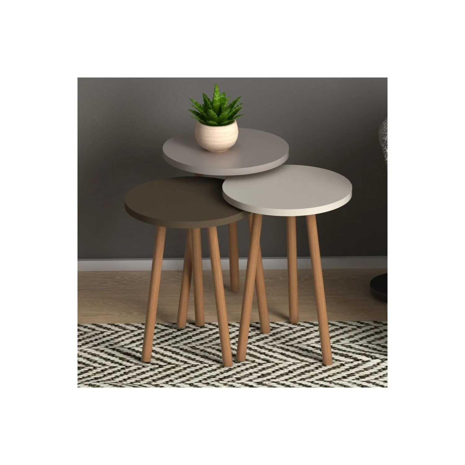 Wooden Nesting Side Table Sofa End Tea Coffee Service Round Furniture Useful Bedside Nightstand 3Pcs Living Room Home Decoration