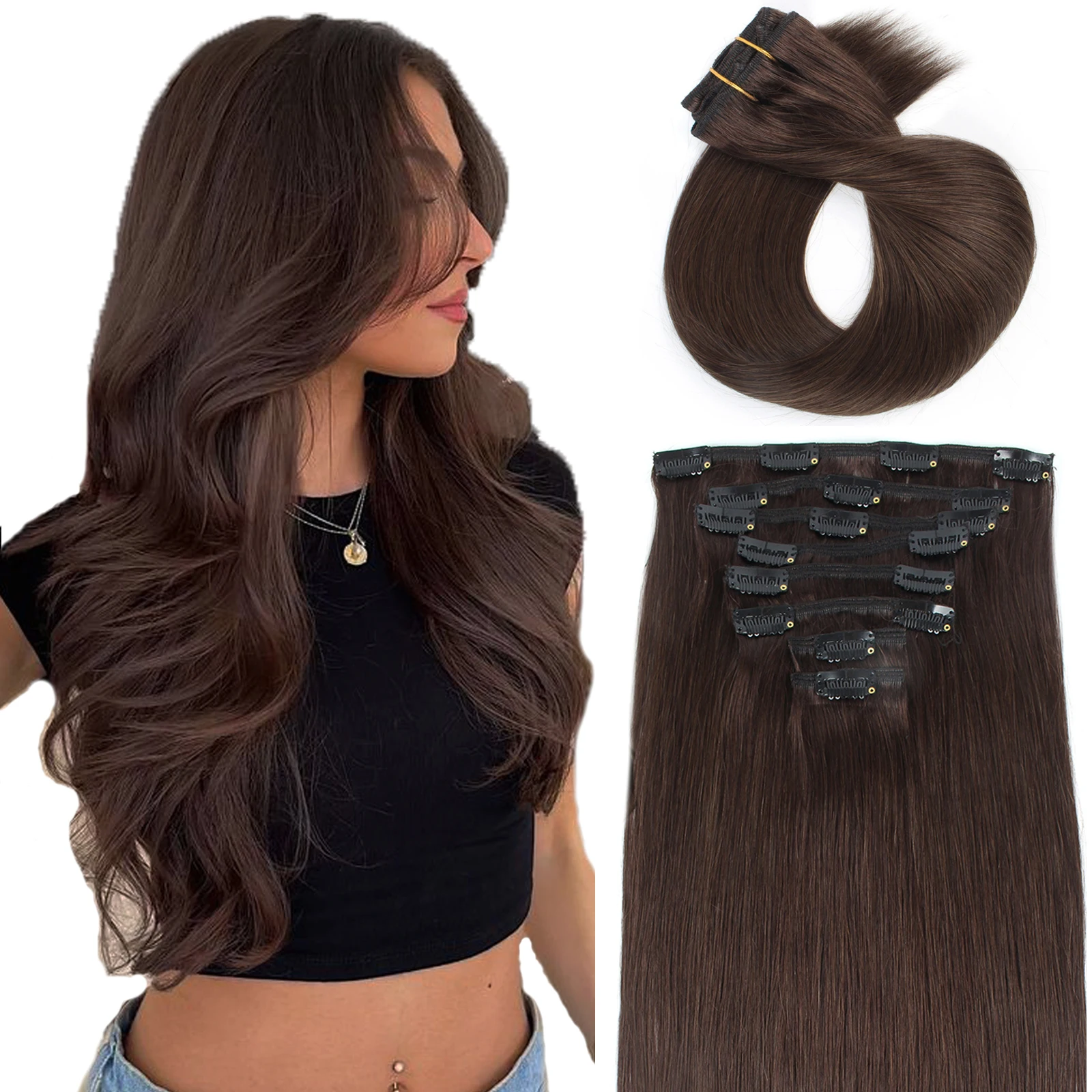 Sixstarhair 인모 클립 인 헤어 익스텐션 8개 100G/팩 12'14'16'18'20'22' 헤어 클립 인모 익스텐션 여성용