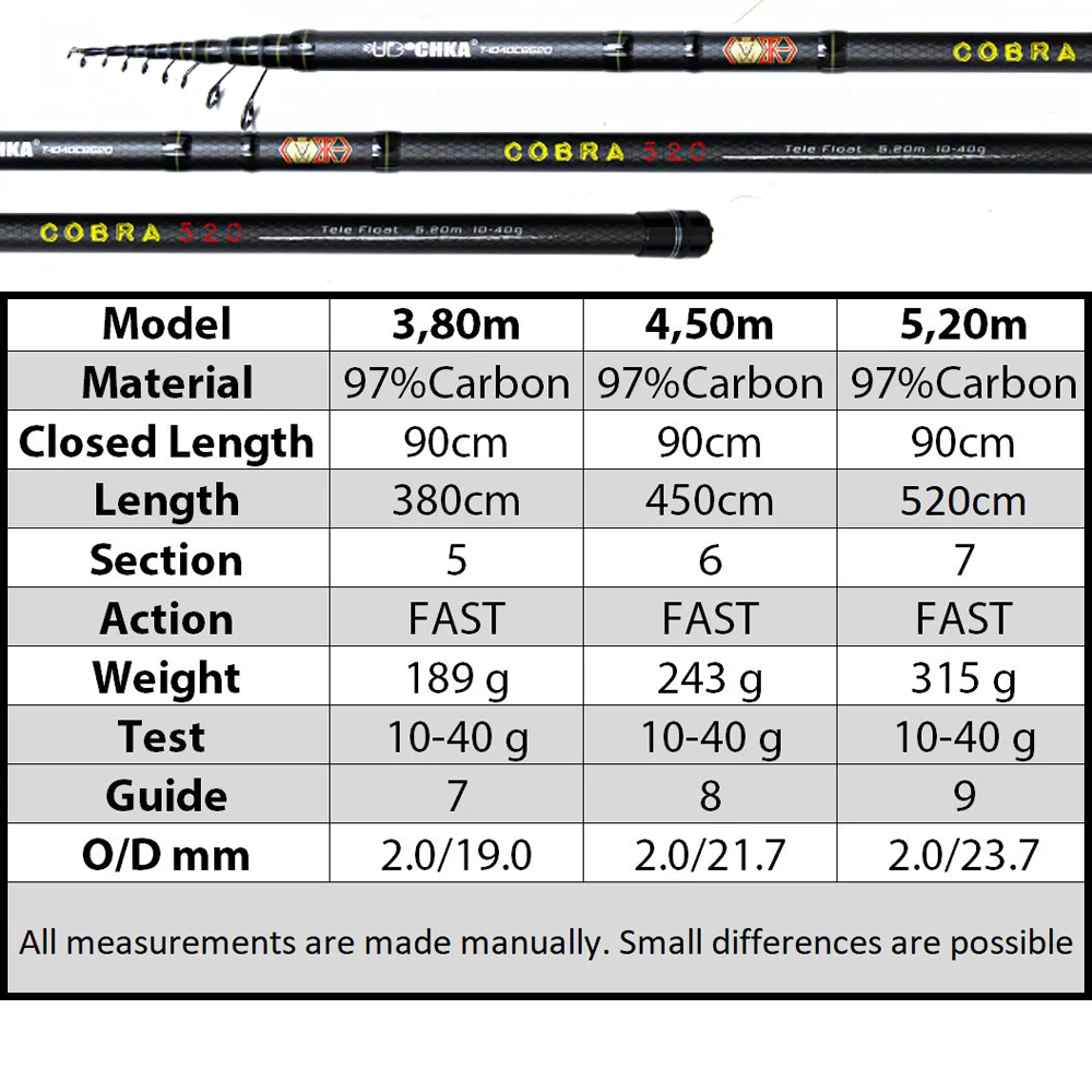 Telescopic Carbon fishing rod Cobra UDOCHKA 380 cm 450 cm 520 cm 10-40 g