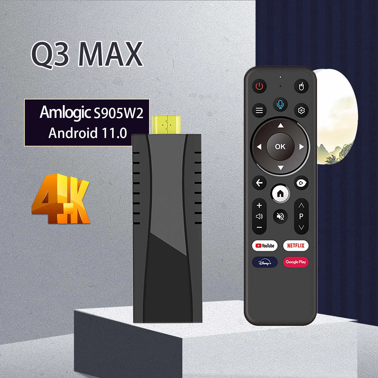 Android 11 iATV Q3 MAX TV Stick Amlogic 905W2 Quad-core AV1 4K HDR TV Stick 2GB/16GB WiFi BT5.0 Voice Control Portable TV Box