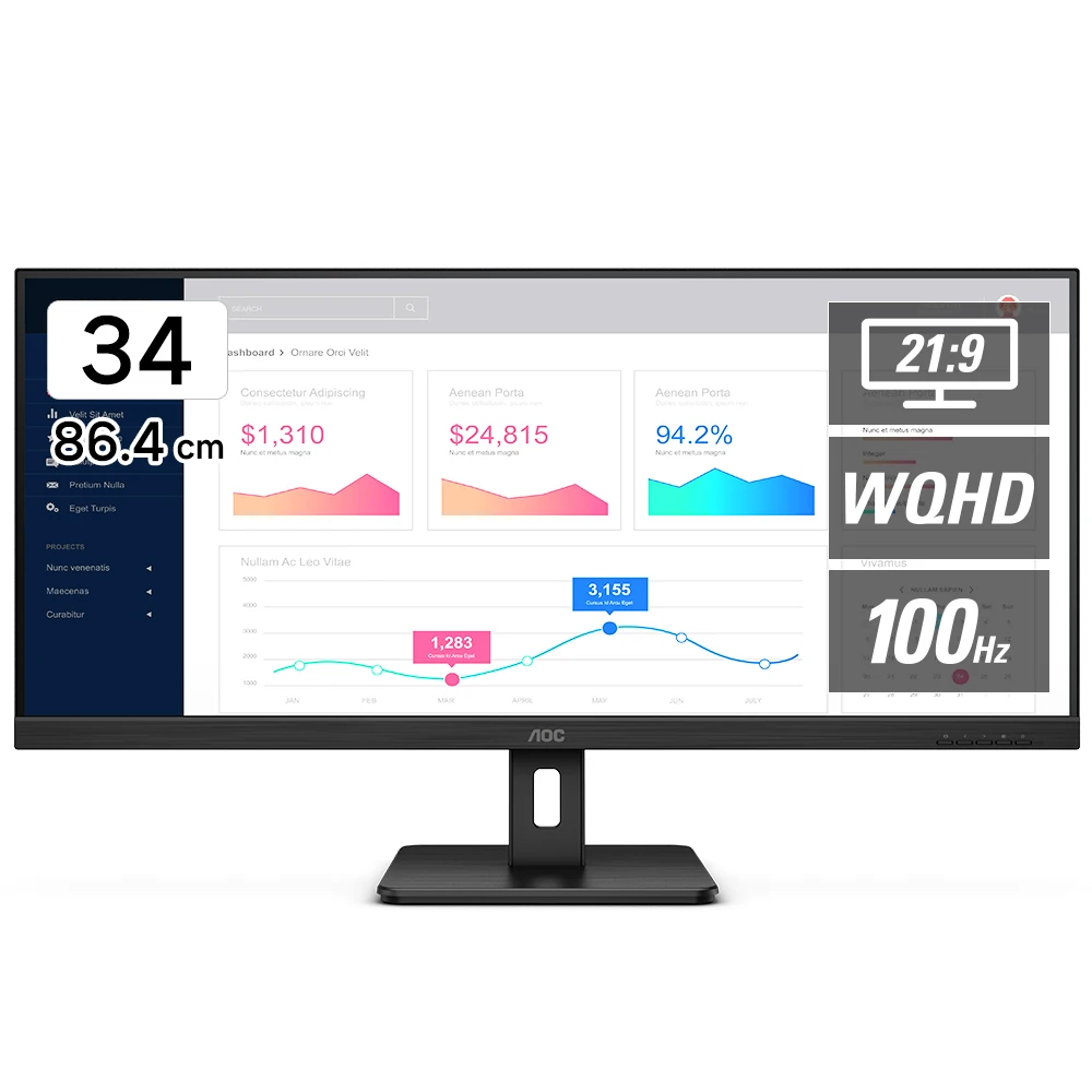 Alpha Scan AOC U34E2M Ultra-Wide WQHD 100 Vision Protection defect-free 34 Inch Monitor