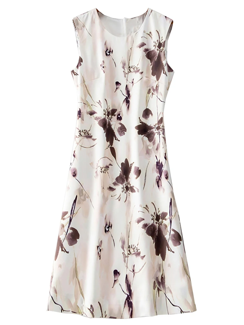 Elegant Sleeveless Floral Print A-Line Dress for Women Summer Casual Dresses