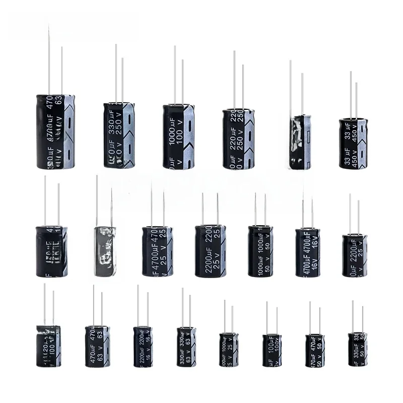 Aluminiowy kondensator elektrolityczny 10V 16V 25V 35V 50V 400V 450V 470UF 100UF 220UF 330UF 470UF 680UF 1000UF 47UF 10UF 22UF 0.47UF — zdjęcie 2