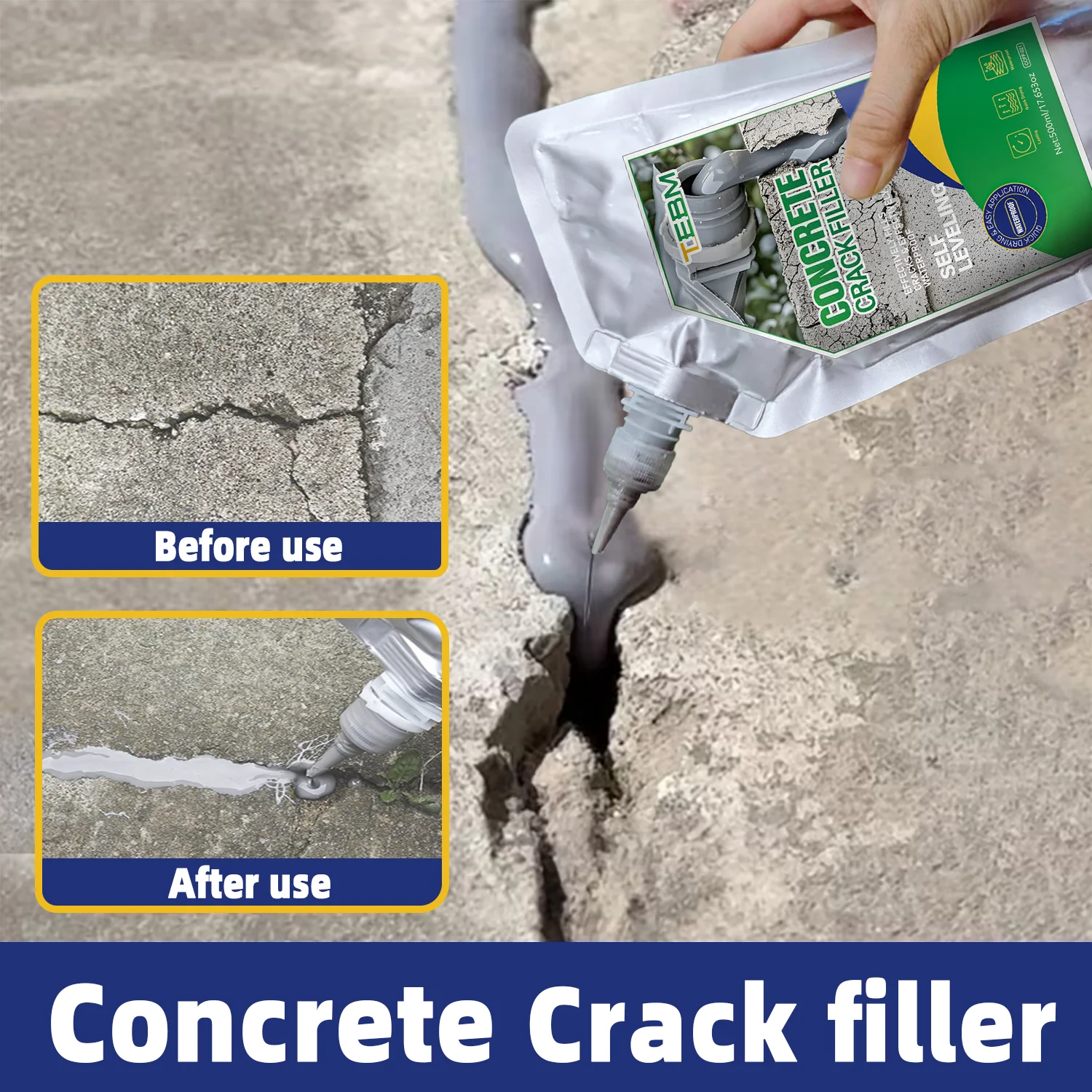 Concrete Crack Filler Self-Leveling Crack Filler for Concrete Waterproof Repair Sealant for Cement Driveways Patio Sidewalk