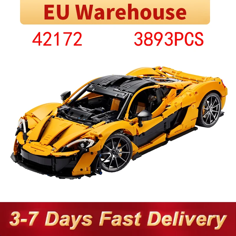 Ensemble de blocs de construction de voiture jaune, 3893 pièces, assemblage de voiture de sport, modèle en brique, jouet pour adultes et enfants, cadeaux de noël compatibles 42172