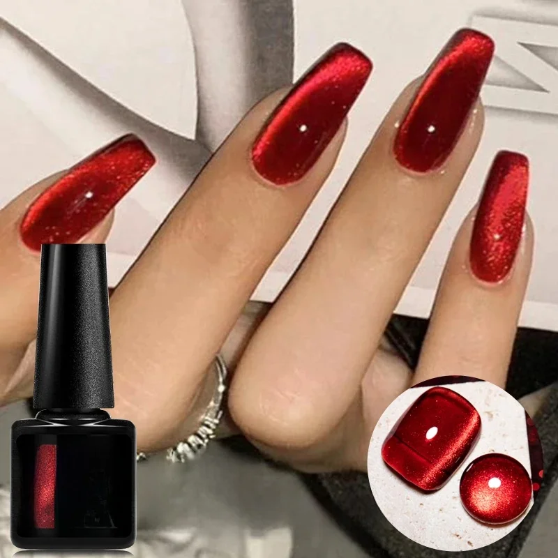 Vernis à ongles Gel magnétique chat série rouge 7ml, paillettes scintillantes, Semi-Permanent, Nail Art, vernis Gel UV, manucure pour les ongles de la saint-valentin