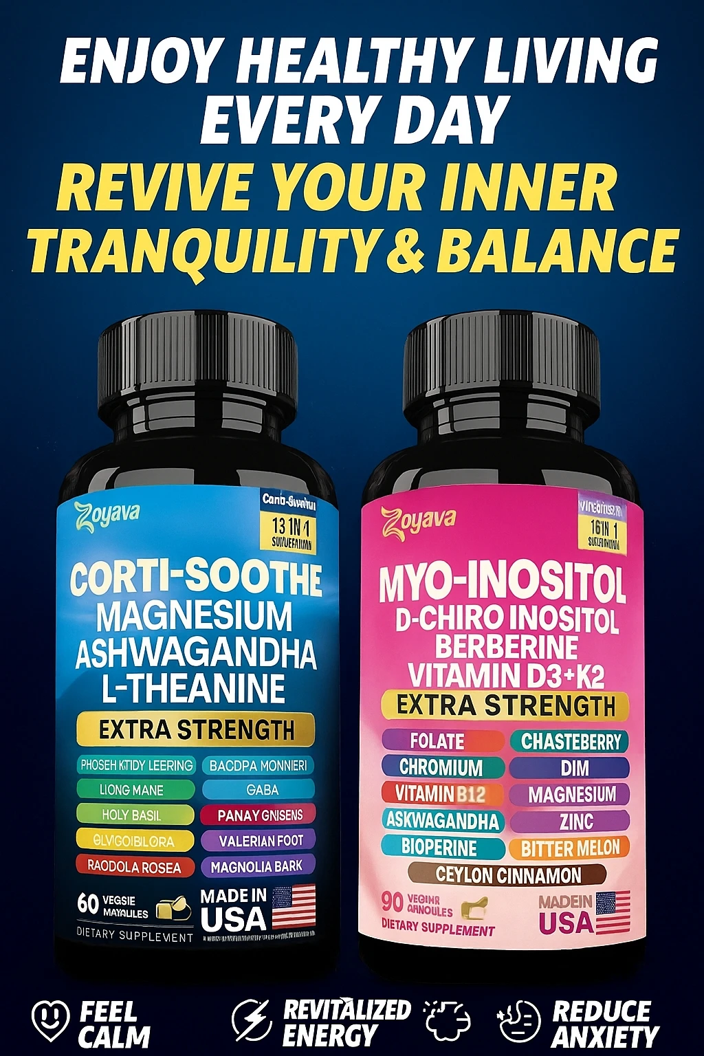 Fórmula de Bienestar con Cortisol y Inositol Complemento para Apoyo Diario al Equilibrio y Vitalidad 60+90 Cápsulas