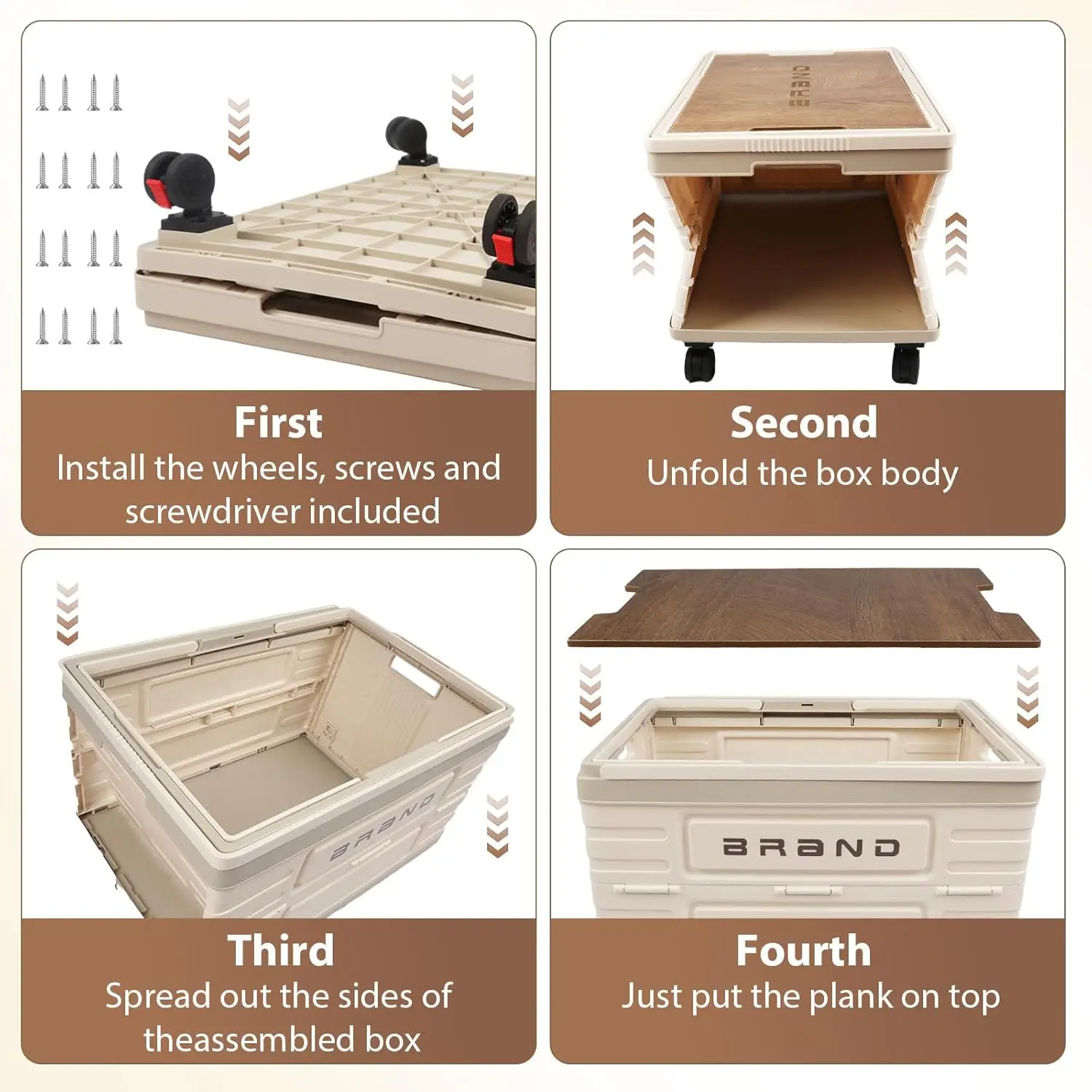 360 °   عربة تخزين دوارة قابلة للطي - منظم متنقل عالي التحمل مع 4 عجلات صامتة، تخزين تخييم متعدد الوظائف