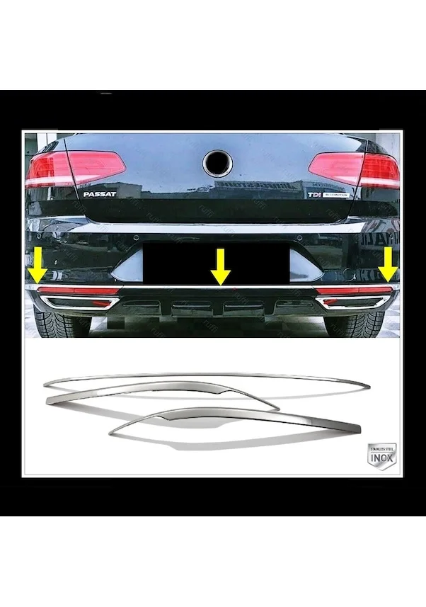 

For Passat B8 2015-2019 Chrome Rear Bumper Lower Trim 3 Pcs - Modifed Parts Exterior Tuning Radio Rocker Diffuser Spoiler