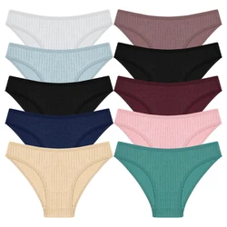 FINETOO 10PCS Women's Cotton Panties Sexy Breathable Underwear Female Solid Comfortable Lingerie Striped Briefs Wholesale M-XL