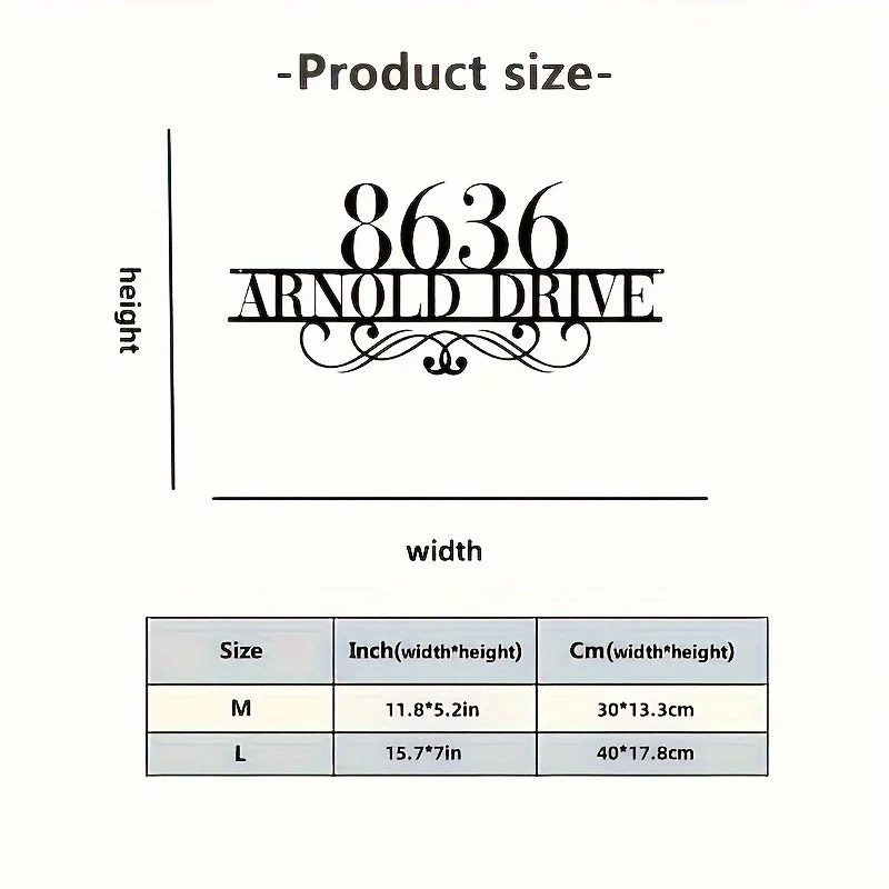 Custom Metal Address Sign with Number&Street Name, Elegant Wall Art Sign for Home Entrance, Gift for Holidays&Special Occasions, view 2