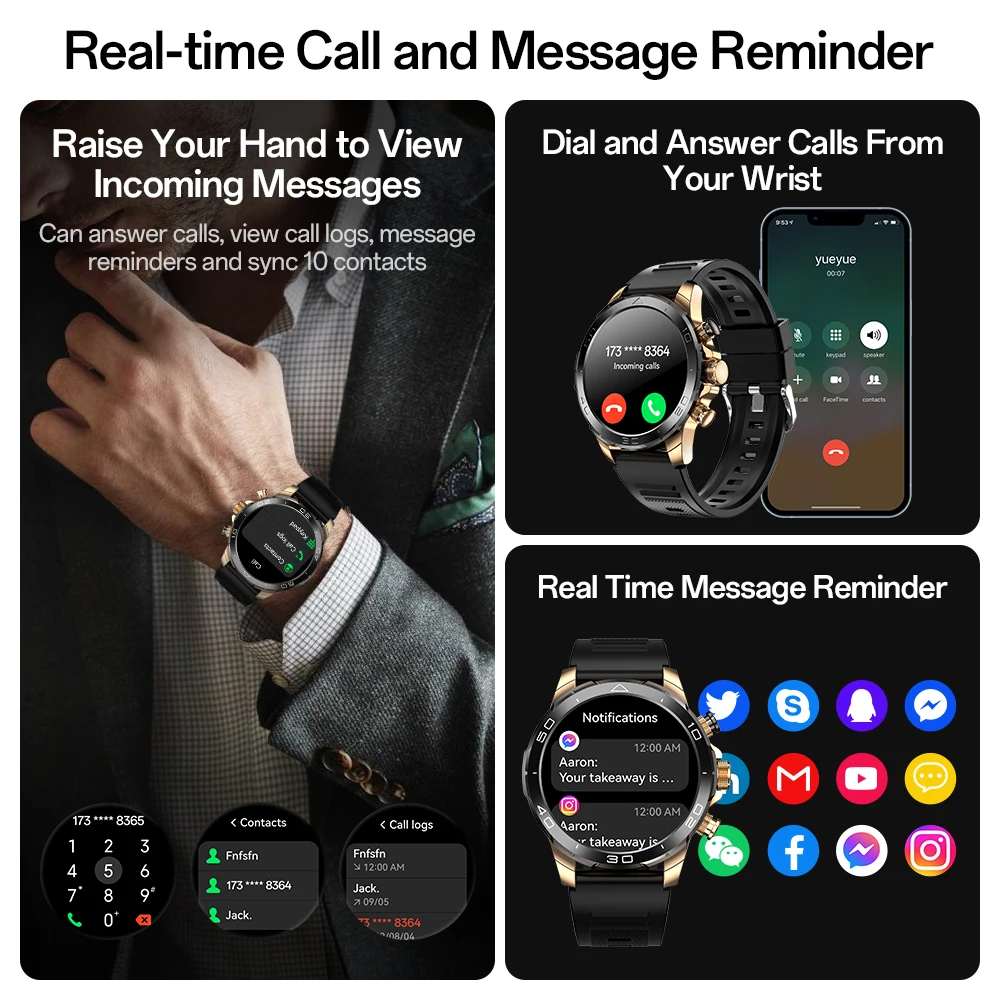 Aolon Luxor Classic Smart Watch 1.53" IPS Screen Full Metal PVD 18K Gold Plated Digital Crown IP68 Waterproof Smart watch Men view 5