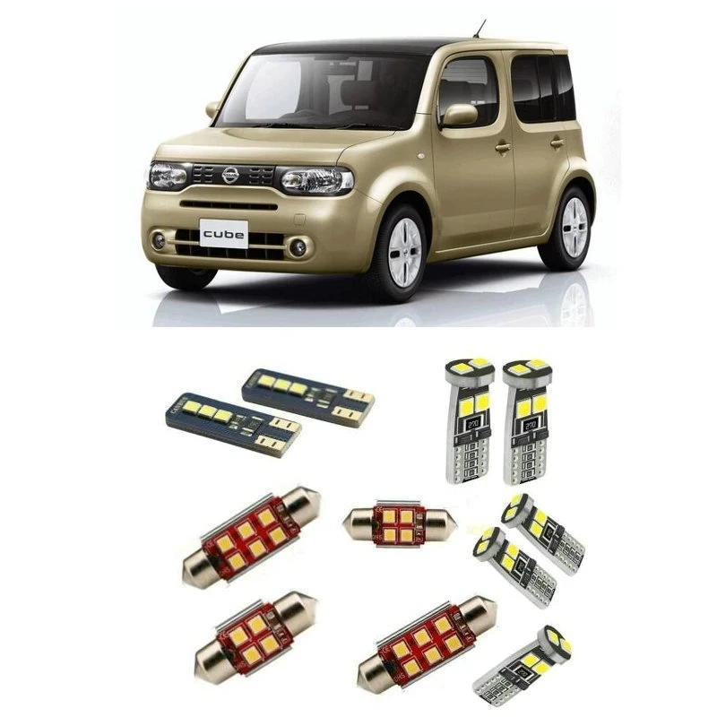 

9pc Car Accessories Car Led Interior Light Kit For Nissan Cube z12 2008 - 2015 Error Free White 6000K Super Bright