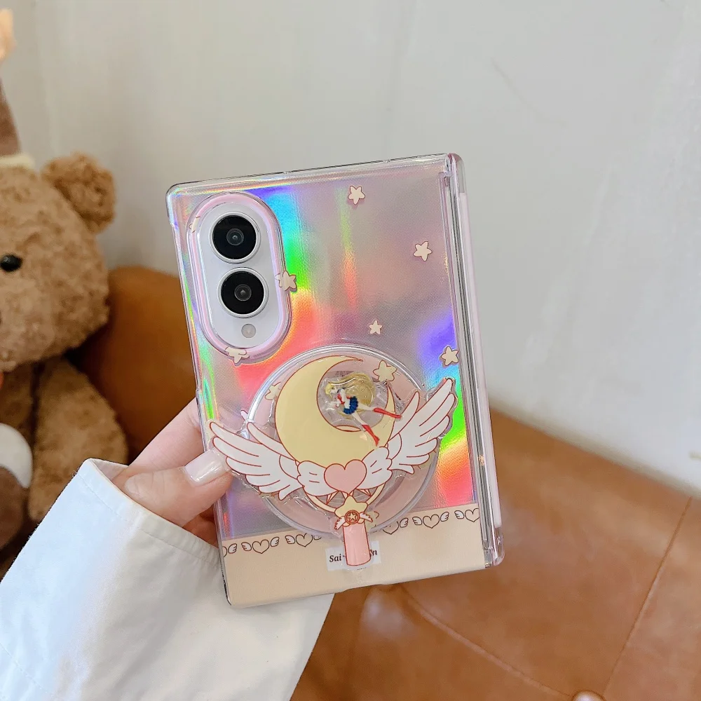 Kawaii Anime Cartoon Girly IMD Laser Phone Case For Samsung Galaxy Z Fold 8 Fold 8 Cover With MagSafe Holder Cute Anti-Fall Suit