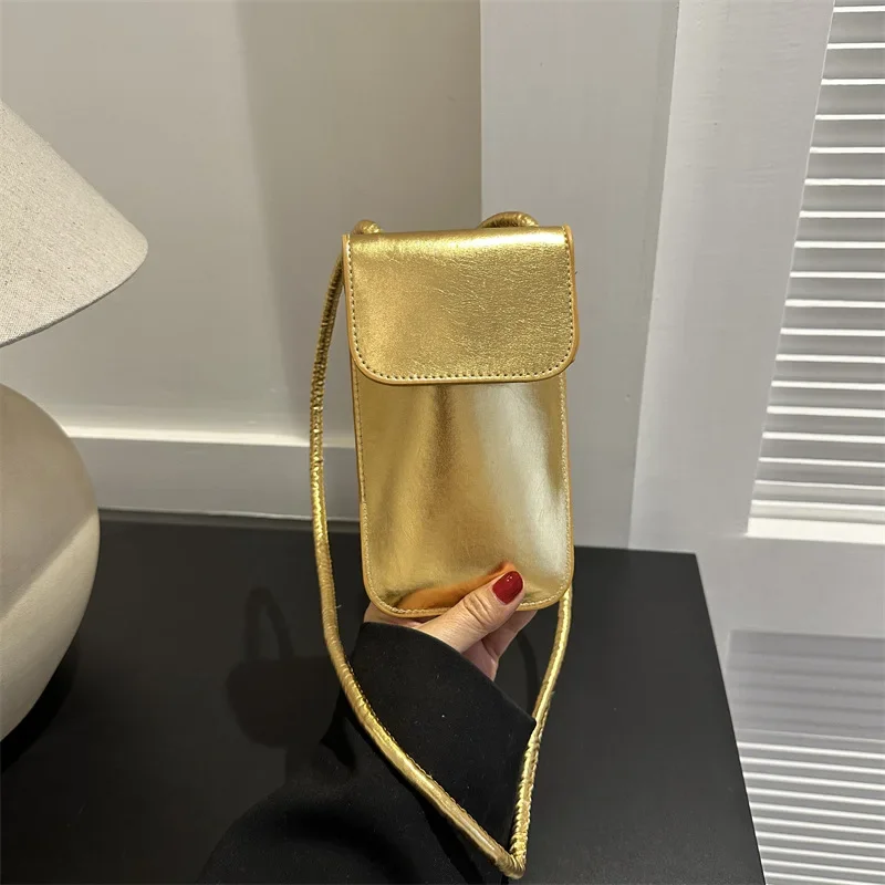 Moda Wszechstronna metaliczna błyszcząca torba na ramię Crossbody dla kobiet Srebrno-złota mini torba PU Przenośna torba na szminkę Torba na telefon komórkowy — zdjęcie 2