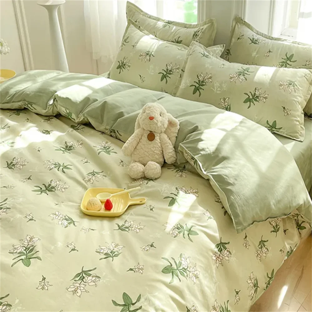 Imagem -02 - Conjunto de Cama Estilo Coreano Twin Queen Size Cute Cream Cherry Duvet Cover Folha Plana Fronha Poliéster Princesa Menina Roupa de Cama