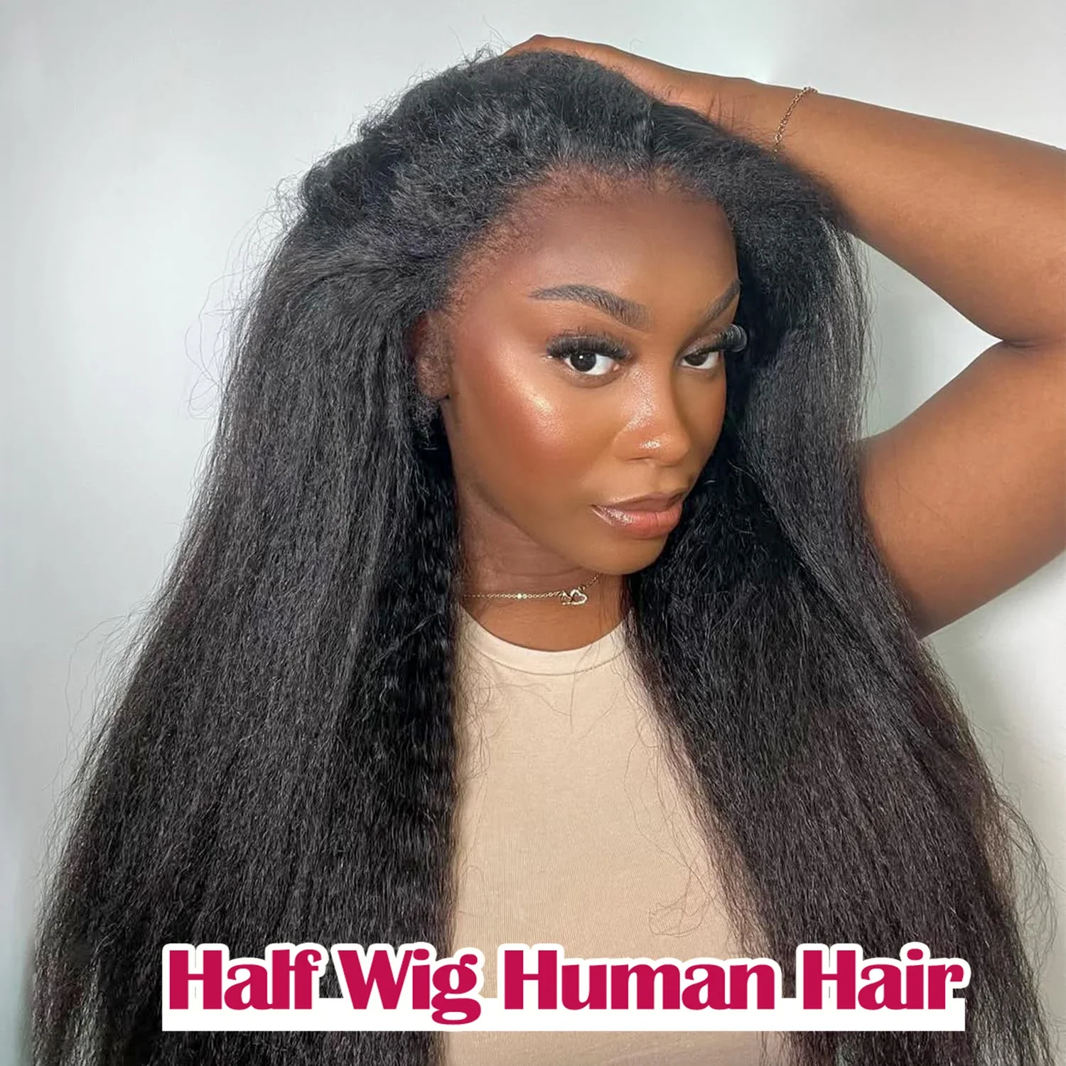 

3 In 1 Half Wig Human Hair With Drawstring Kinky Straight Half Wig Ready To Go Comfortable Fit No Glue Needed Natural Hairline
