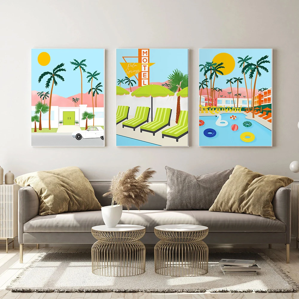 California Travel American Roadtrip Palm Springs Poster Nordic Art Print Motel Beach Canvas Painting Picture Wall Art Home Decor