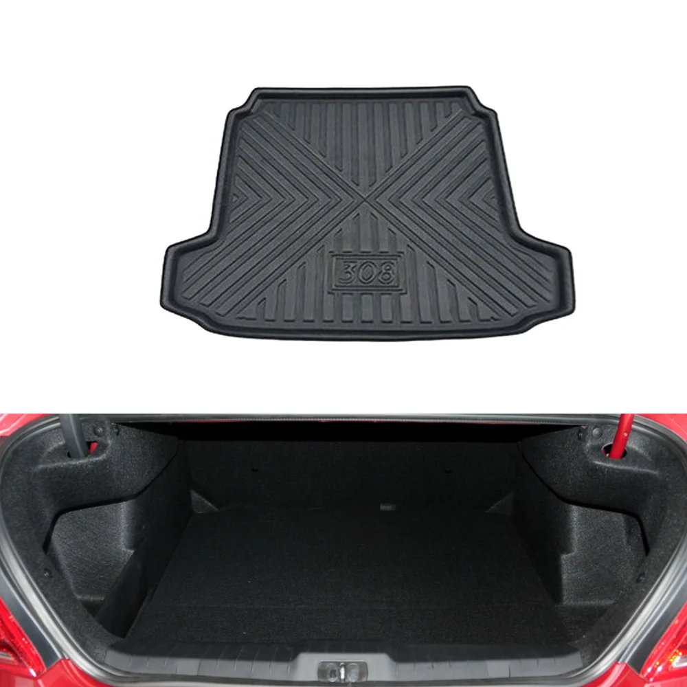 Car Rear Trunk Mat for Peugeot 308 II MK2 T9 Sedan 2014~2021 Part Foot Liner Luggage Tray Rug Pad Boot Carg Cover Accessories